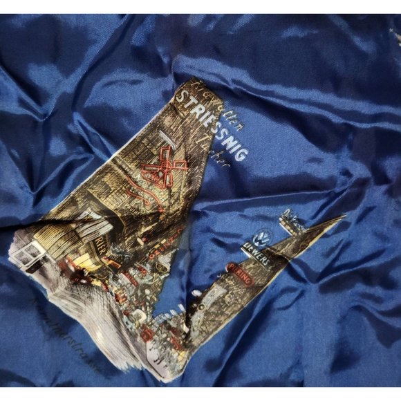 Vintage Navy Blue Vienna Austria Scenery Scarf with Stitched Hem*Burgtheatre - Picture 3 of 8